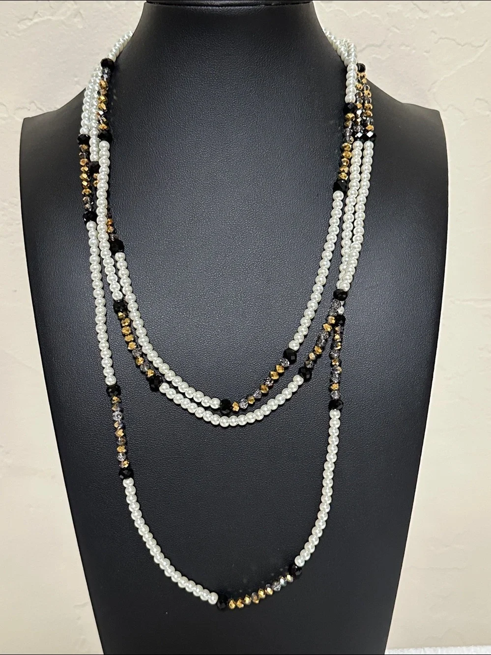 Dillards Faux Pearl & Crystal Continuous Strand Necklace